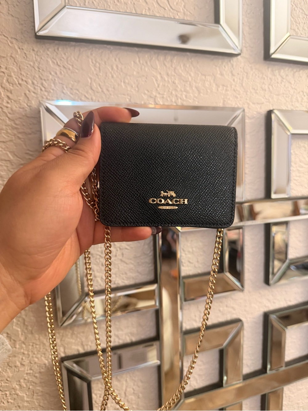Coach Black Saffiano Leather Mini Crossbody with Gold Chain - Picture 1 of 3